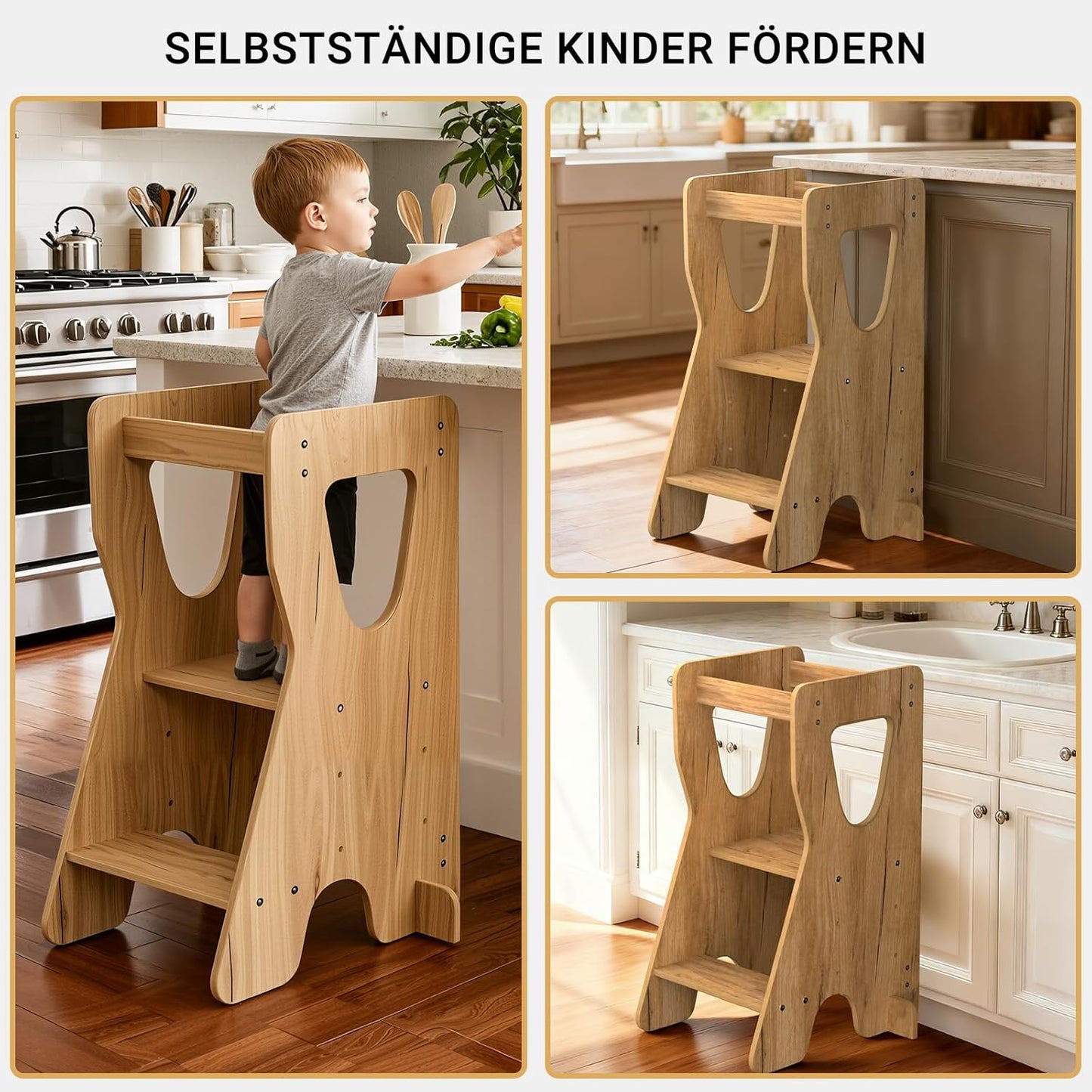 Height-adjustable Montessori Learning Tower with Anti-tip Protection