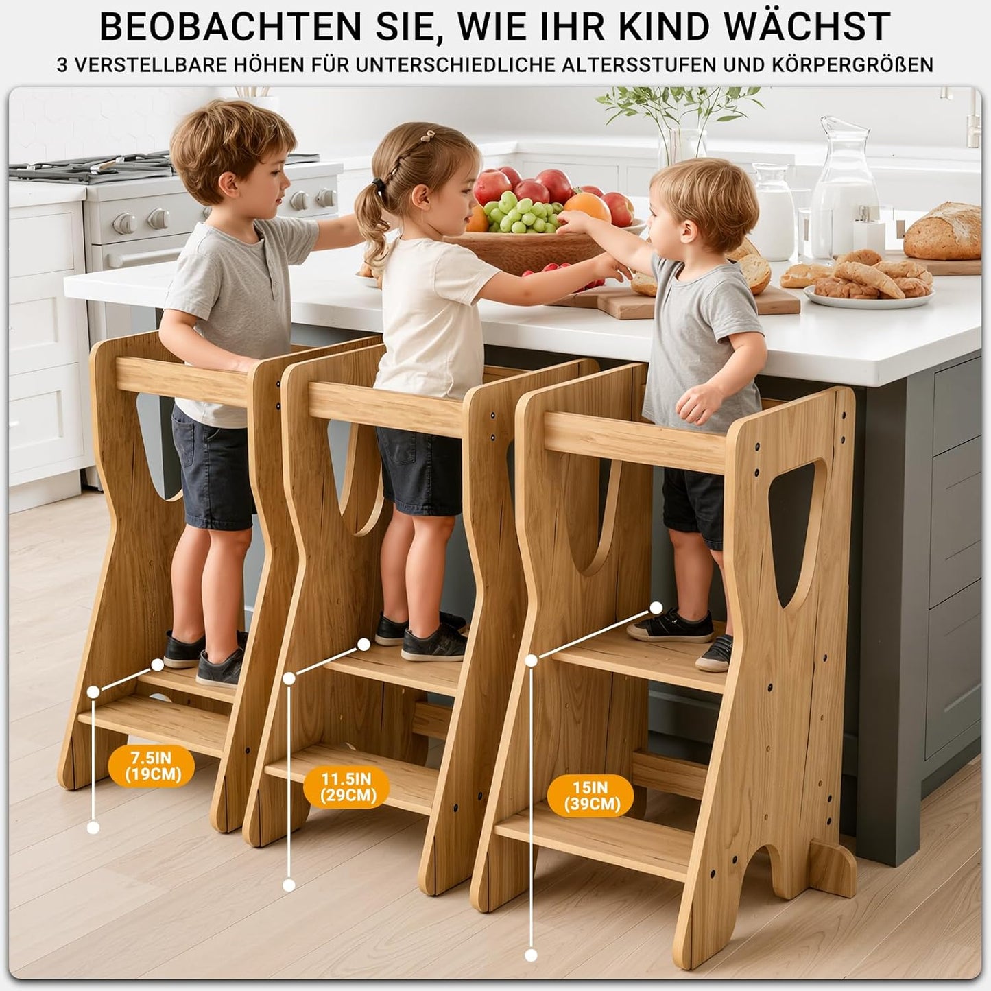 Height-adjustable Montessori Learning Tower with Anti-tip Protection
