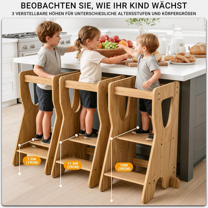 Height-adjustable Montessori Learning Tower with Anti-tip Protection