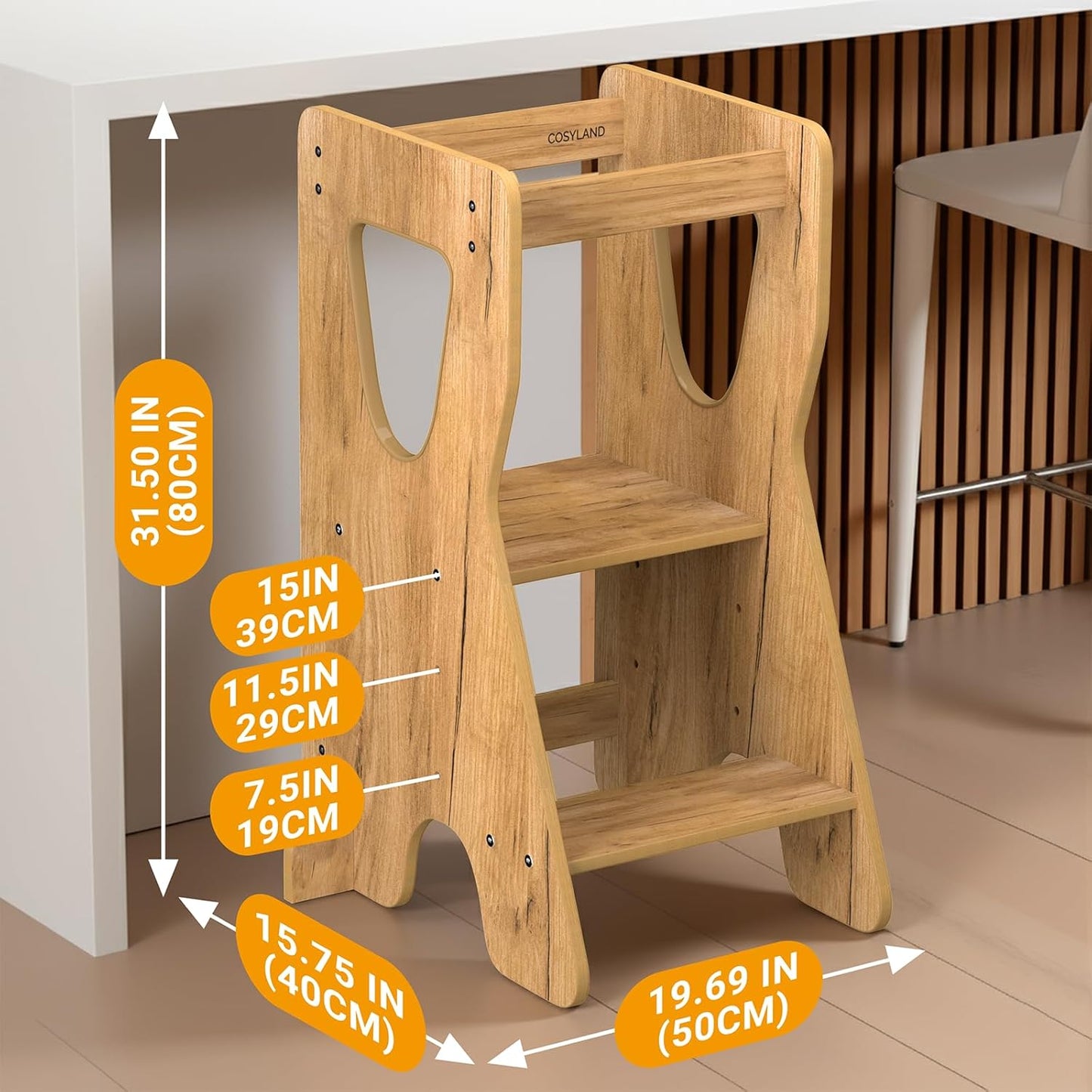 Height-adjustable Montessori Learning Tower with Anti-tip Protection