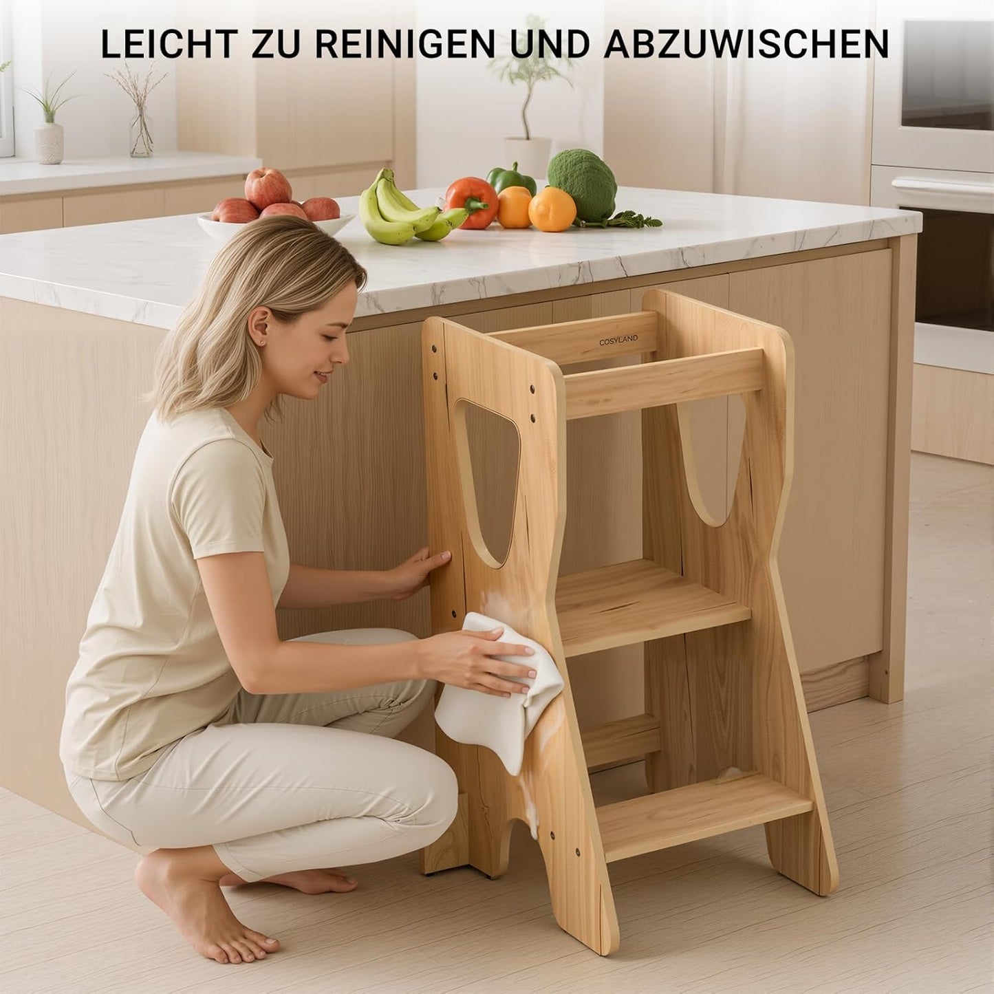 Height-adjustable Montessori Learning Tower with Anti-tip Protection