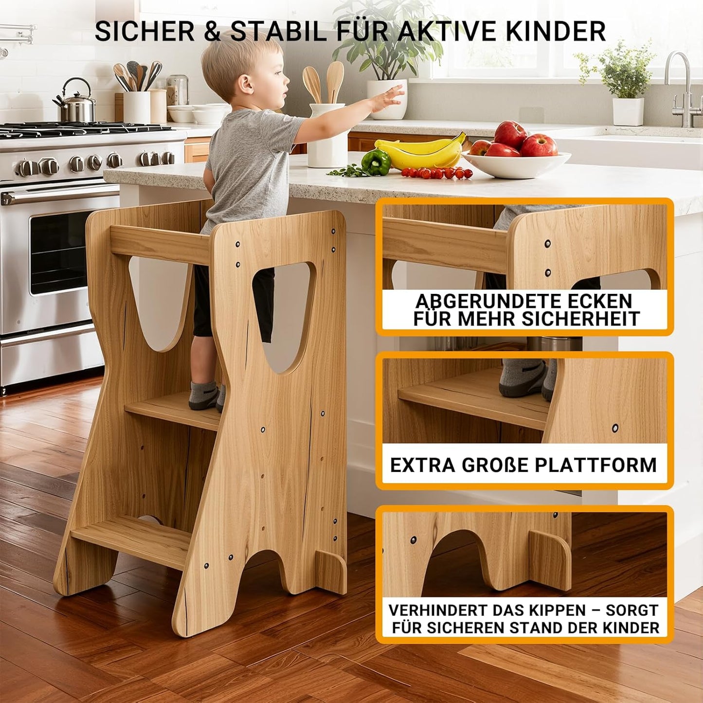 Height-adjustable Montessori Learning Tower with Anti-tip Protection