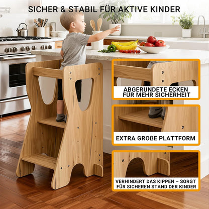 Height-adjustable Montessori Learning Tower with Anti-tip Protection