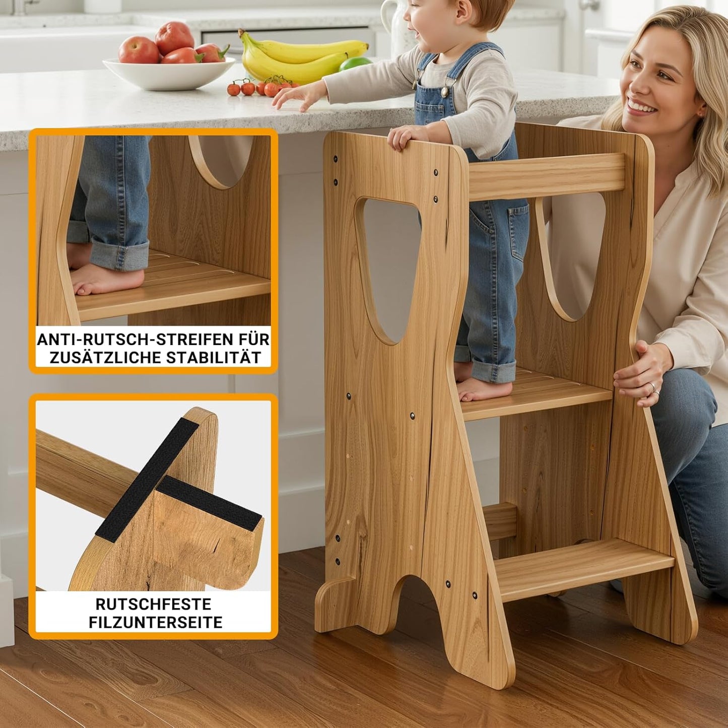 Height-adjustable Montessori Learning Tower with Anti-tip Protection