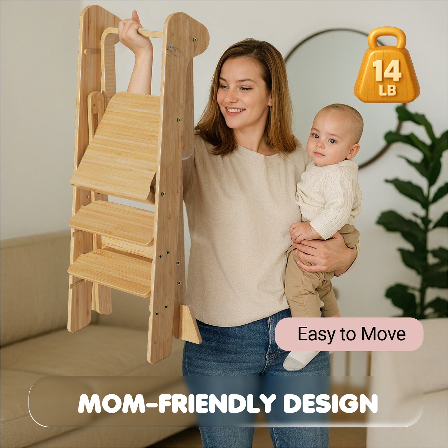 Adjustable Height Foldi Toddler Standing Tower with Net & Safety Feet