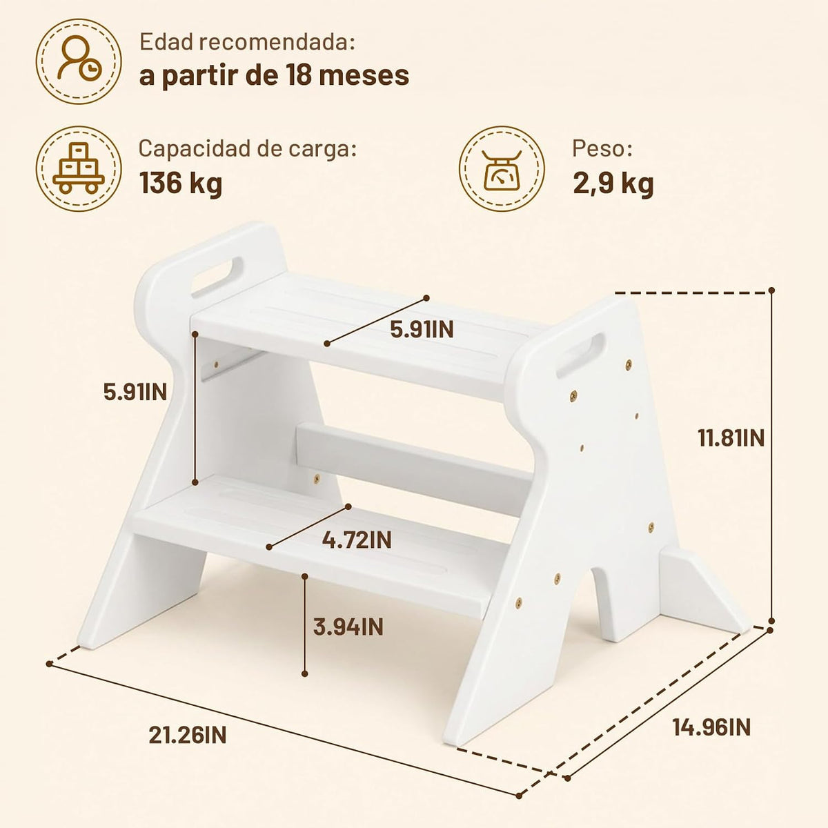 Wooden Toddler Step Stool for Kids Bathroom Kitchen 2 Tier