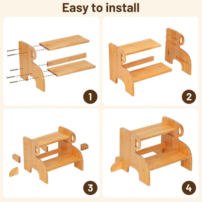 Wooden Anti-Slip 2 Step Stool for Kids Toddler