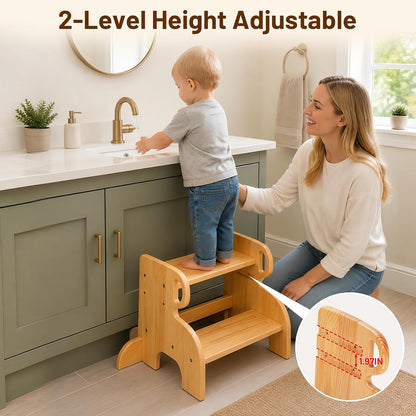 Wooden Anti-Slip 2 Step Stool for Kids Toddler