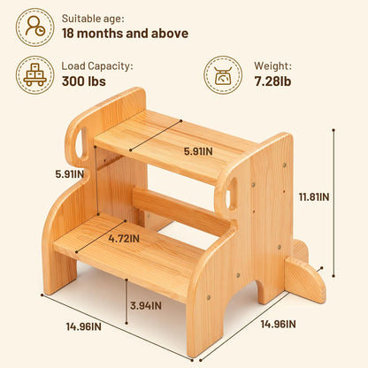 Anti-Slip Wooden 2 Step Stool for Kids Toddler