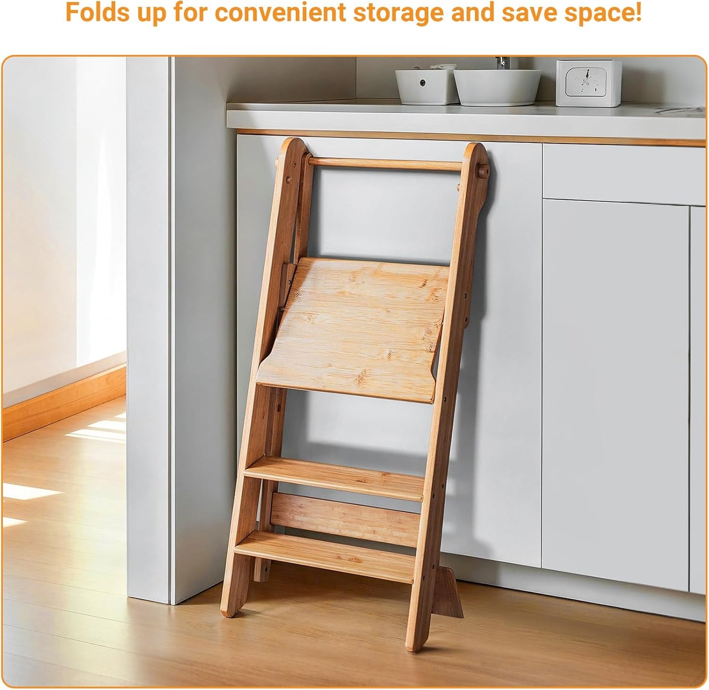 Adjustable Height Foldable Toddler Standing Tower with Safety Net