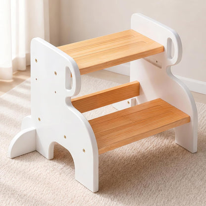 Wooden Anti-Slip 2 Step Stool for Kids Toddler