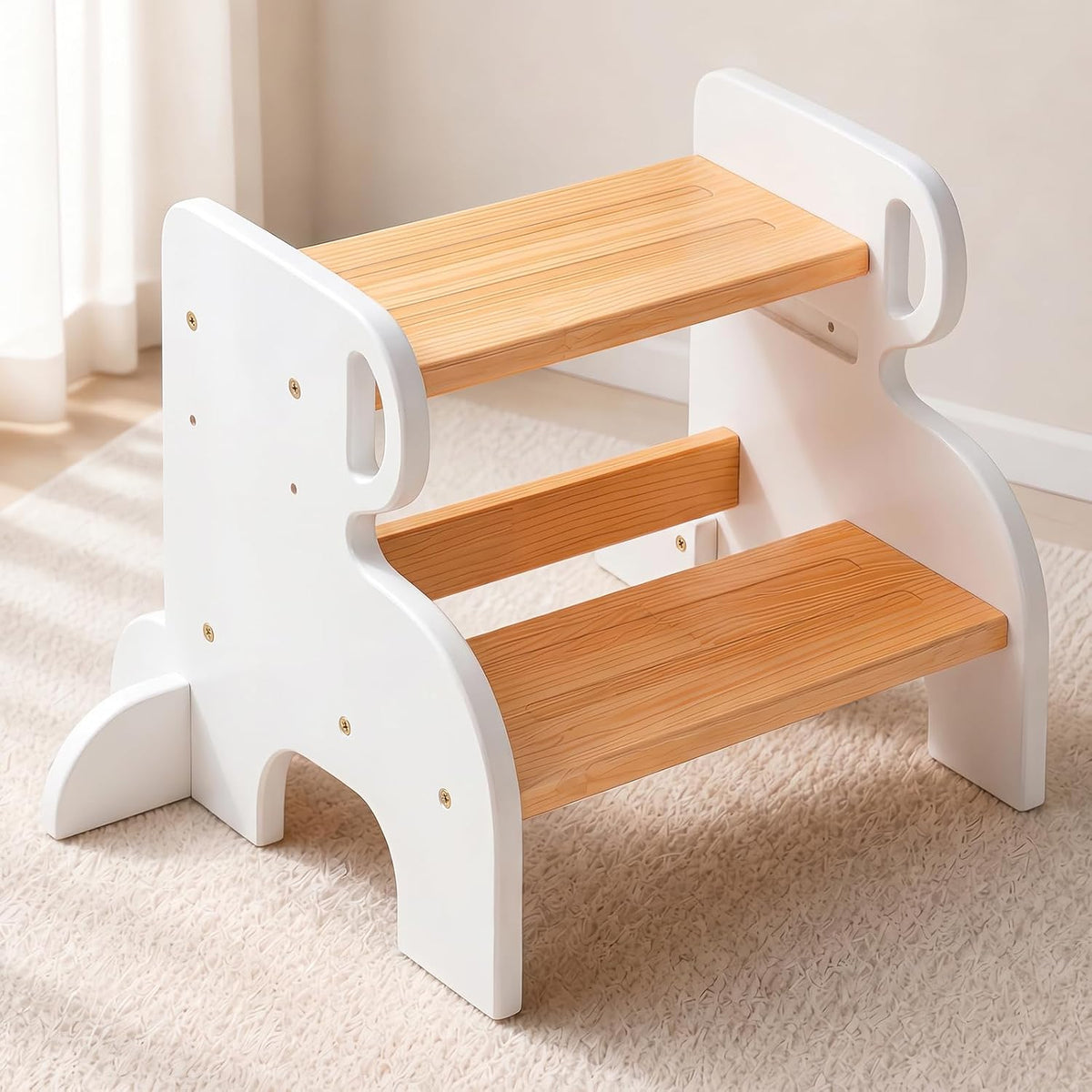 Anti-Slip Wooden 2 Step Stool for Kids Toddler