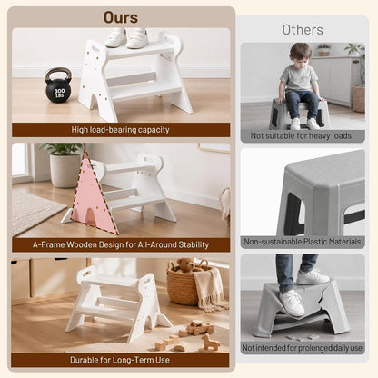 Wooden Toddler Step Stool for Kids Bathroom Kitchen 2 Tier