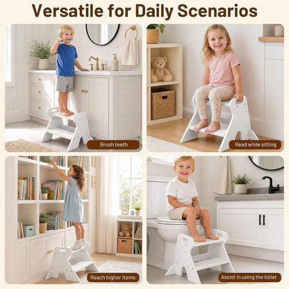Wooden Toddler Step Stool for Kids Bathroom Kitchen 2 Tier