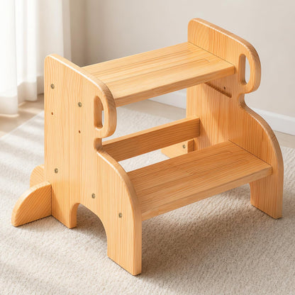 Wooden Anti-Slip 2 Step Stool for Kids Toddler