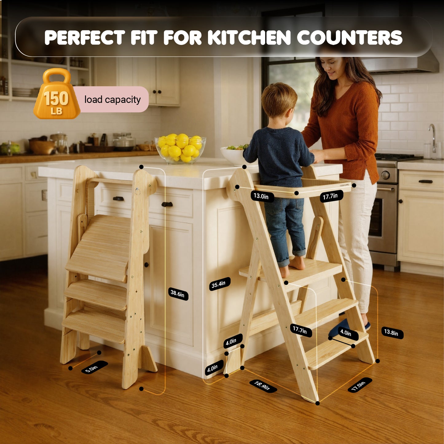 Adjustable Height Foldi Toddler Standing Tower with Net & Safety Feet
