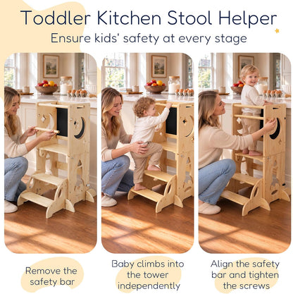 3-in-1 Toddler Tower Chalkboard Desk & 4-Way Kitchen Stable Base