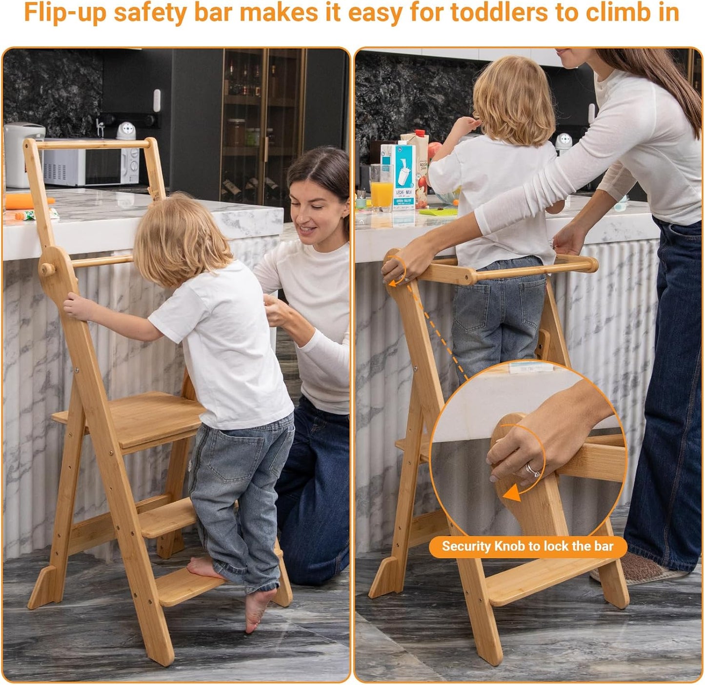 Adjustable Height Foldable Toddler Standing Tower with Safety Net