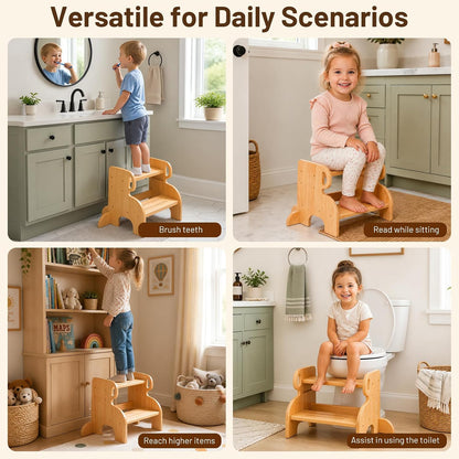 Wooden Anti-Slip 2 Step Stool for Kids Toddler