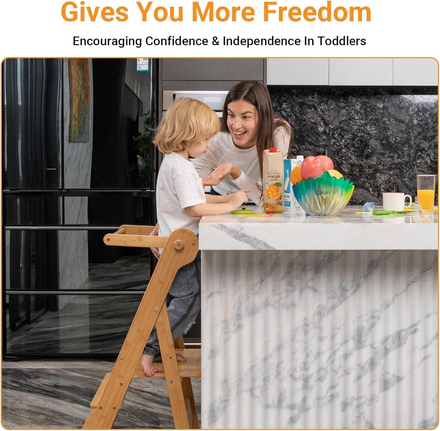Adjustable Height Foldable Toddler Standing Tower with Safety Net
