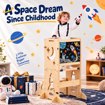 3-in-1 Toddler Tower Chalkboard Desk & 4-Way Kitchen Stable Base
