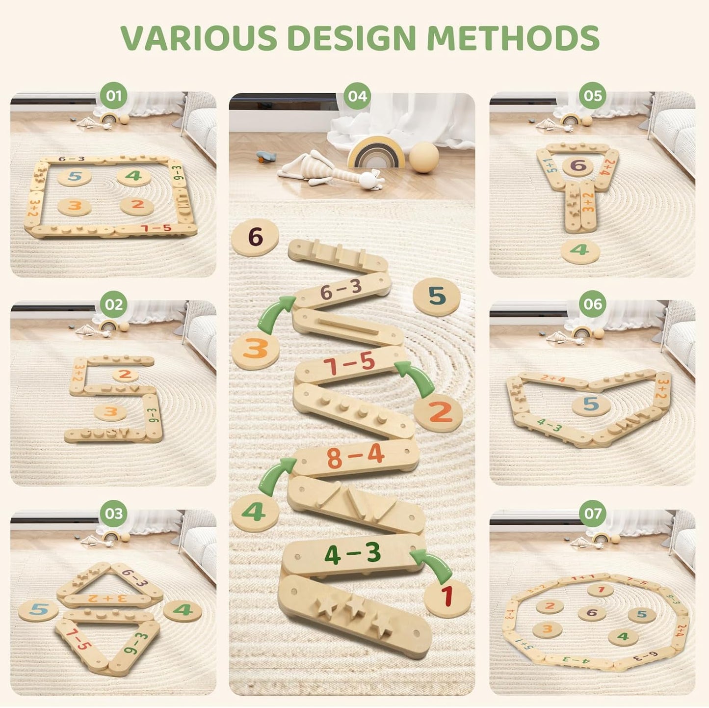 15 PCS Toddler Wooden Balance Beams and Stepping Stones