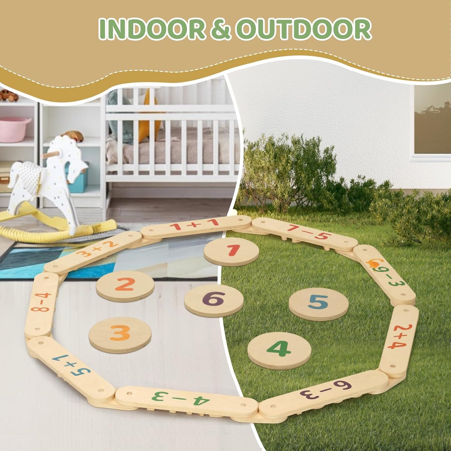 15 PCS Toddler Wooden Balance Beams and Stepping Stones