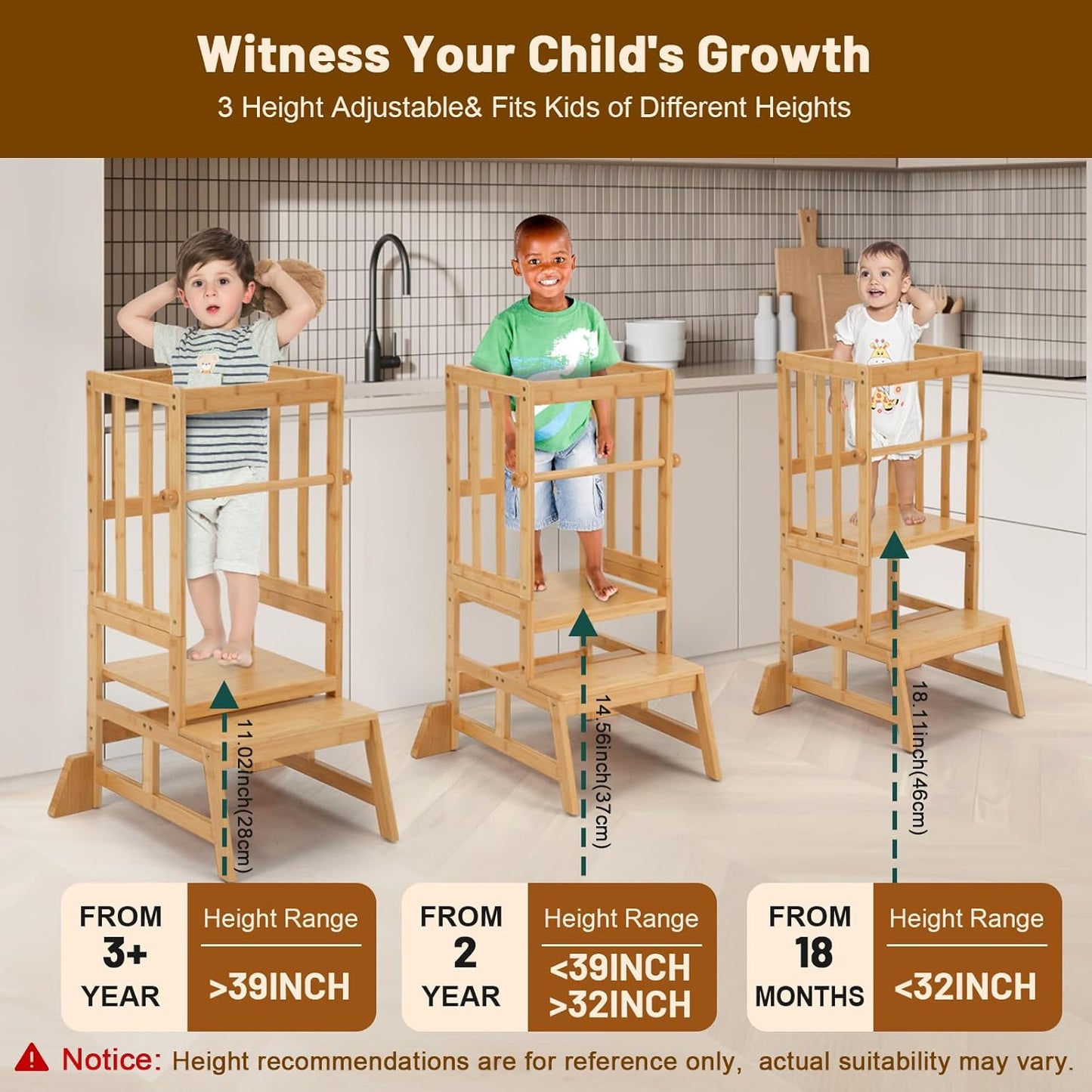 Adjustable Kids Toddler Standing Tower - Upgraded