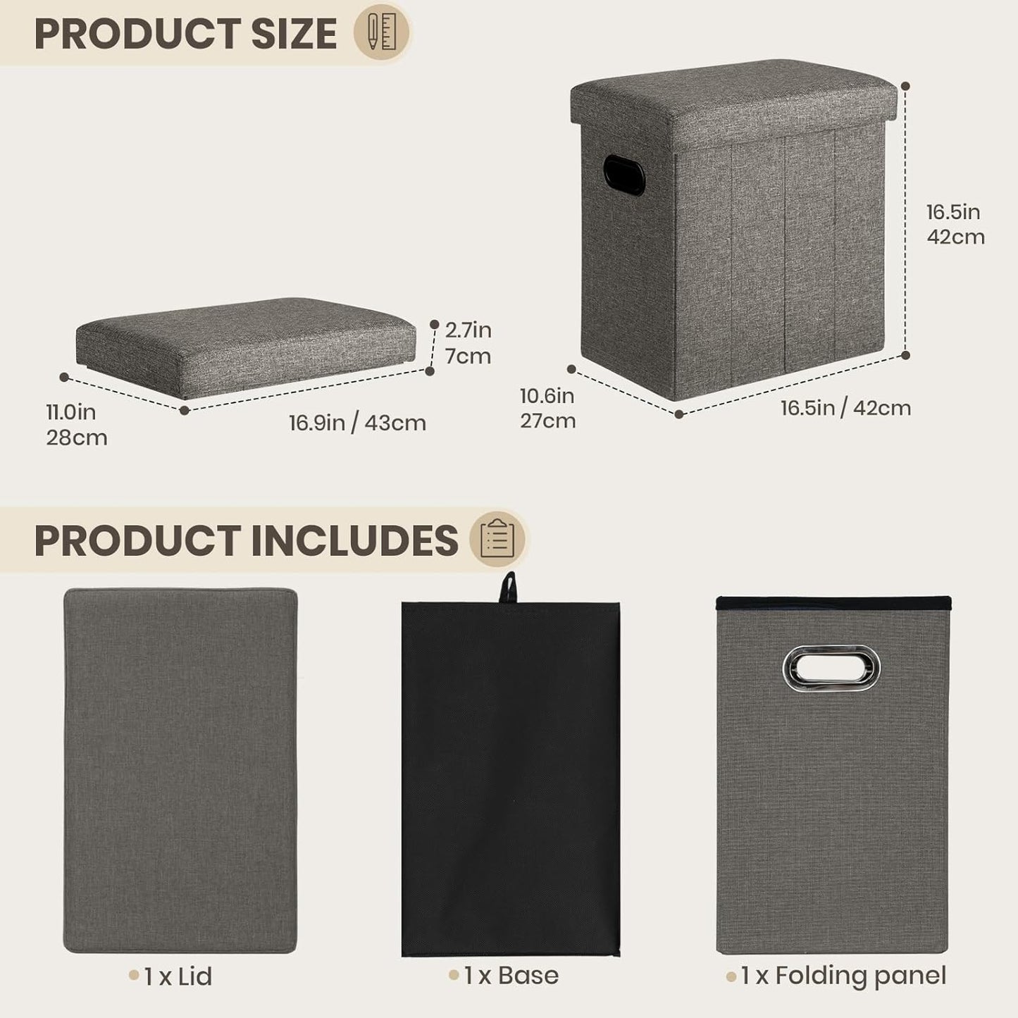 Ottoman with Storage Collapsible Fabric