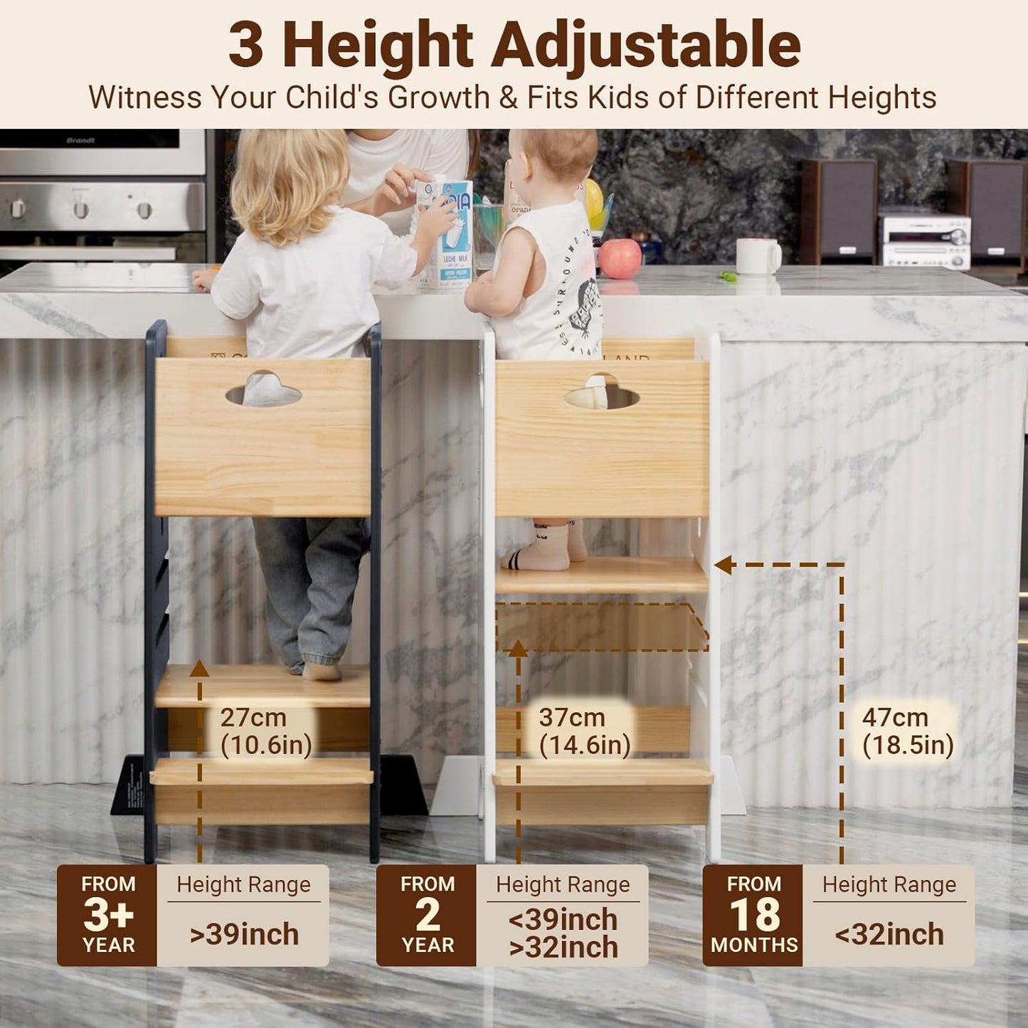 Toddler Standing Tower Paintless - 3 Levels Height Adjustable