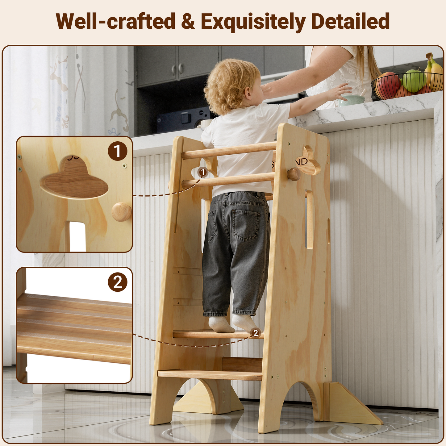 3 Levels Height Adjustable Toddler Standing Tower Paintless
