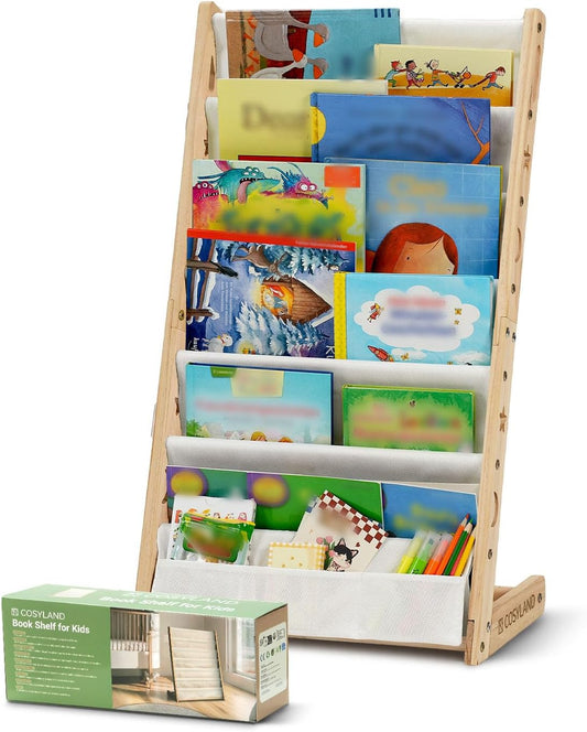 7-Tier Toddler Wooden Bookshelf with Deep Pocket