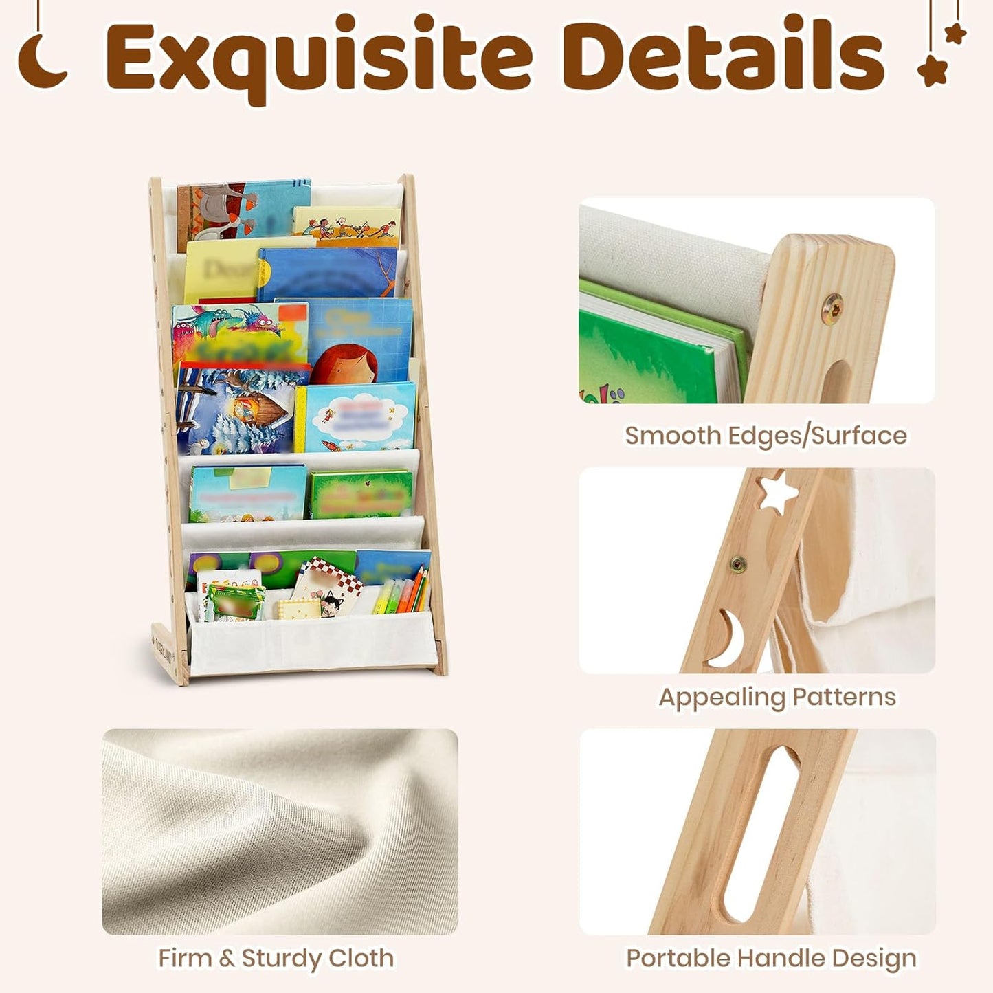 7-Tier Toddler Wooden Bookshelf with Deep Pocket
