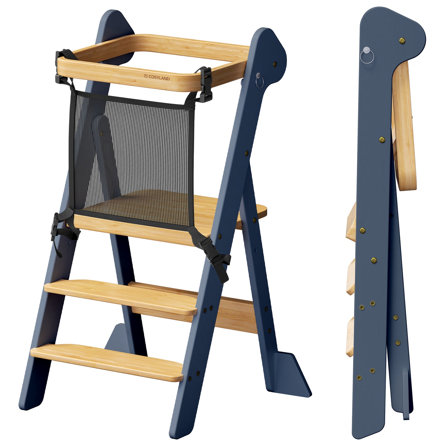 Adjustable Height Foldi Toddler Standing Tower with Net & Safety Feet