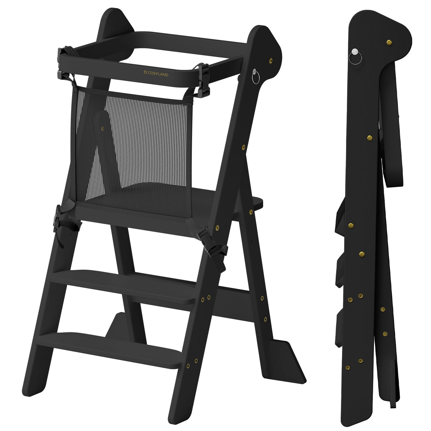 Adjustable Height Foldi Toddler Standing Tower with Net & Safety Feet