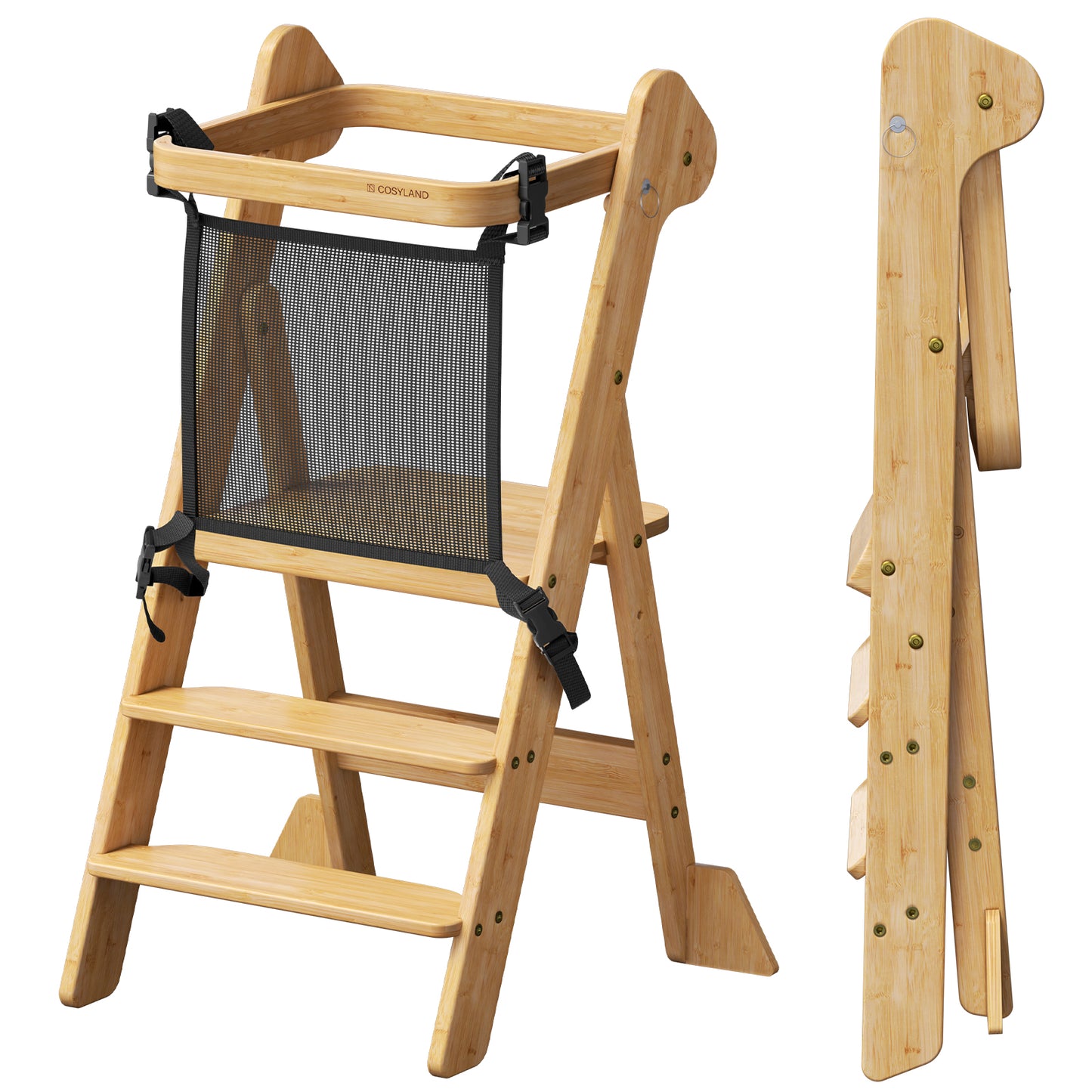 Adjustable Height Foldi Toddler Standing Tower with Net & Safety Feet