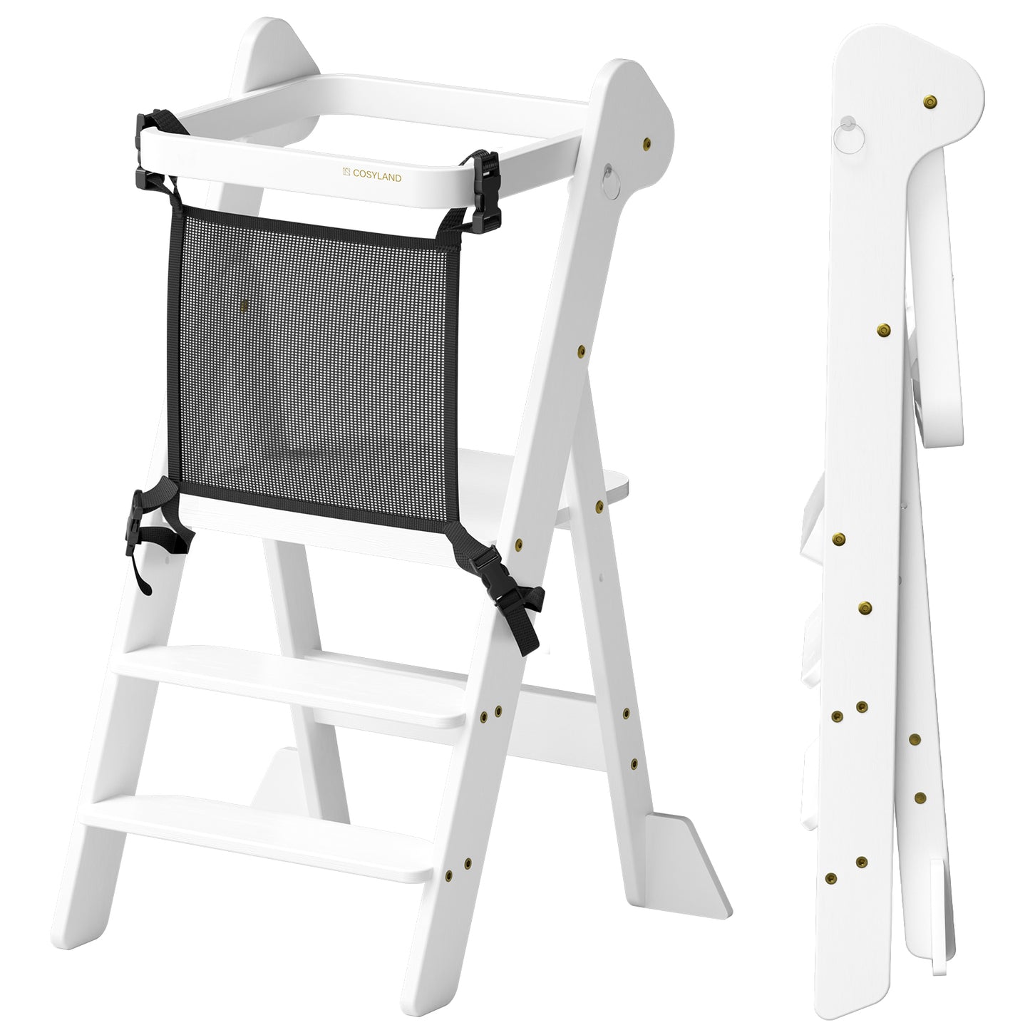 Adjustable Height Foldi Toddler Standing Tower with Net & Safety Feet
