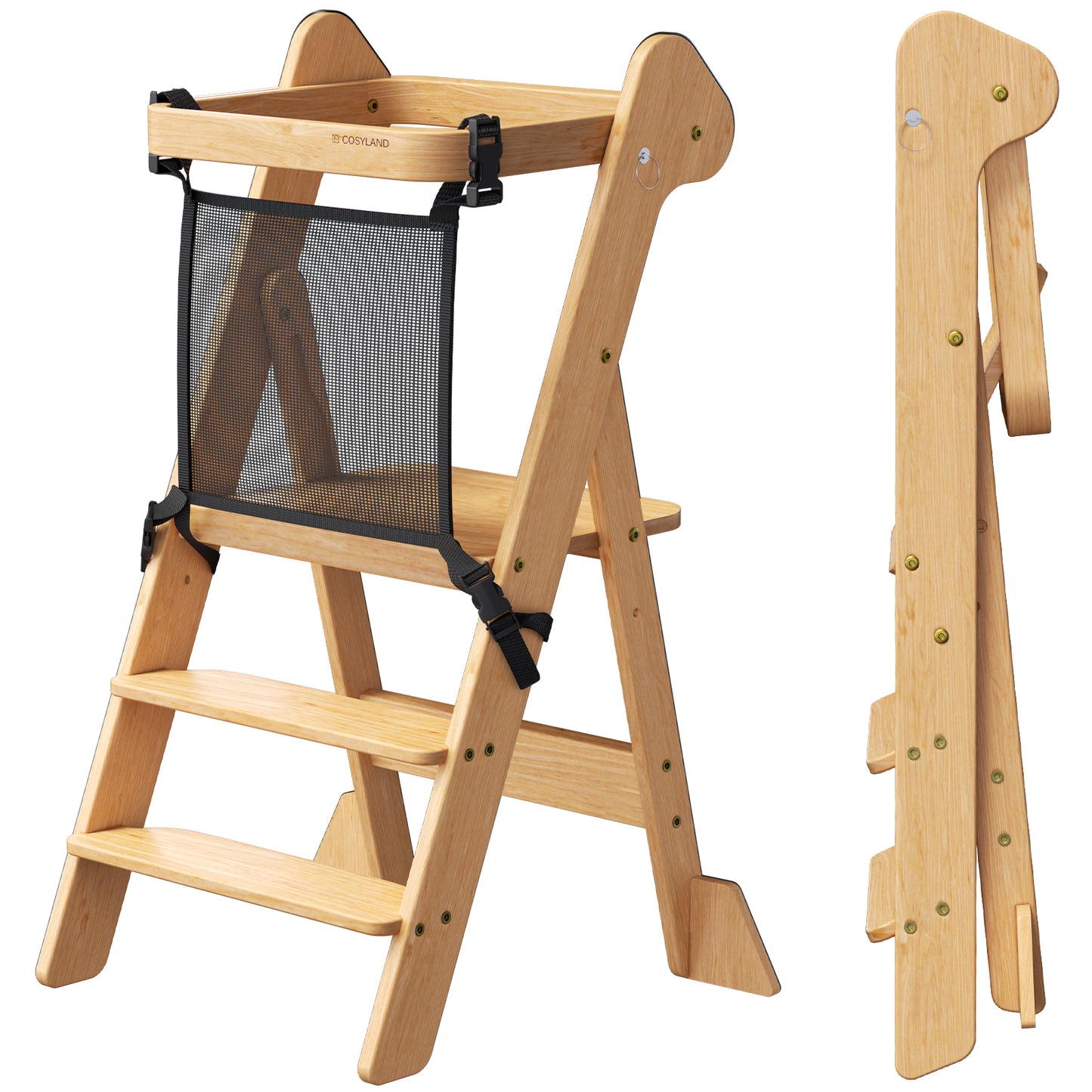 Adjustable Height Foldi Toddler Standing Tower with Net & Safety Feet