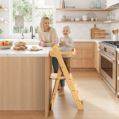 Adjustable Height Foldi Toddler Standing Tower with Net & Safety Feet
