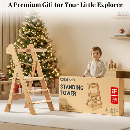Adjustable Height Foldi Toddler Standing Tower with Net & Safety Feet
