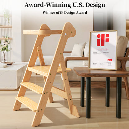 Adjustable Height Foldi Toddler Standing Tower with Net & Safety Feet