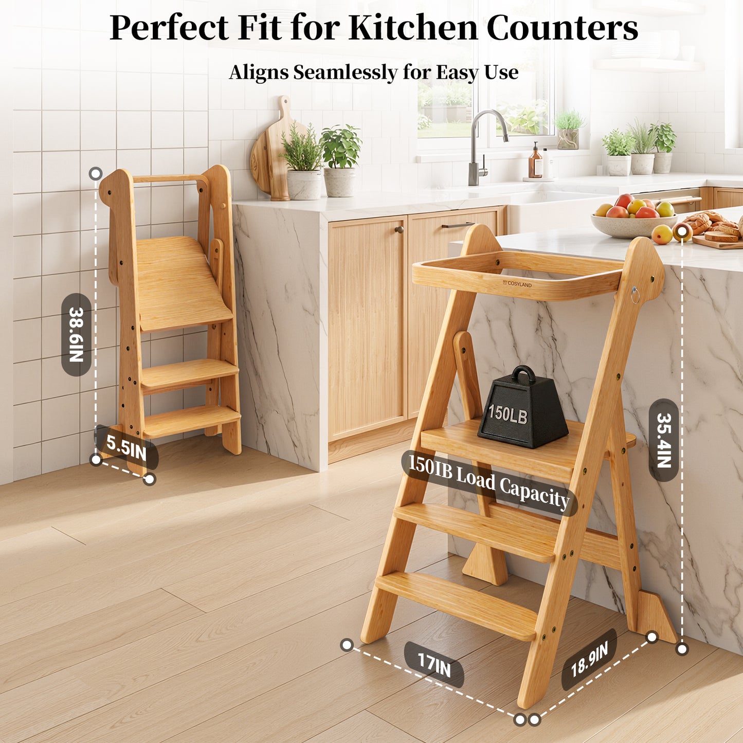 Adjustable Height Foldi Toddler Standing Tower with Net & Safety Feet
