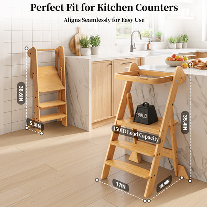 Adjustable Height Foldi Toddler Standing Tower with Net & Safety Feet