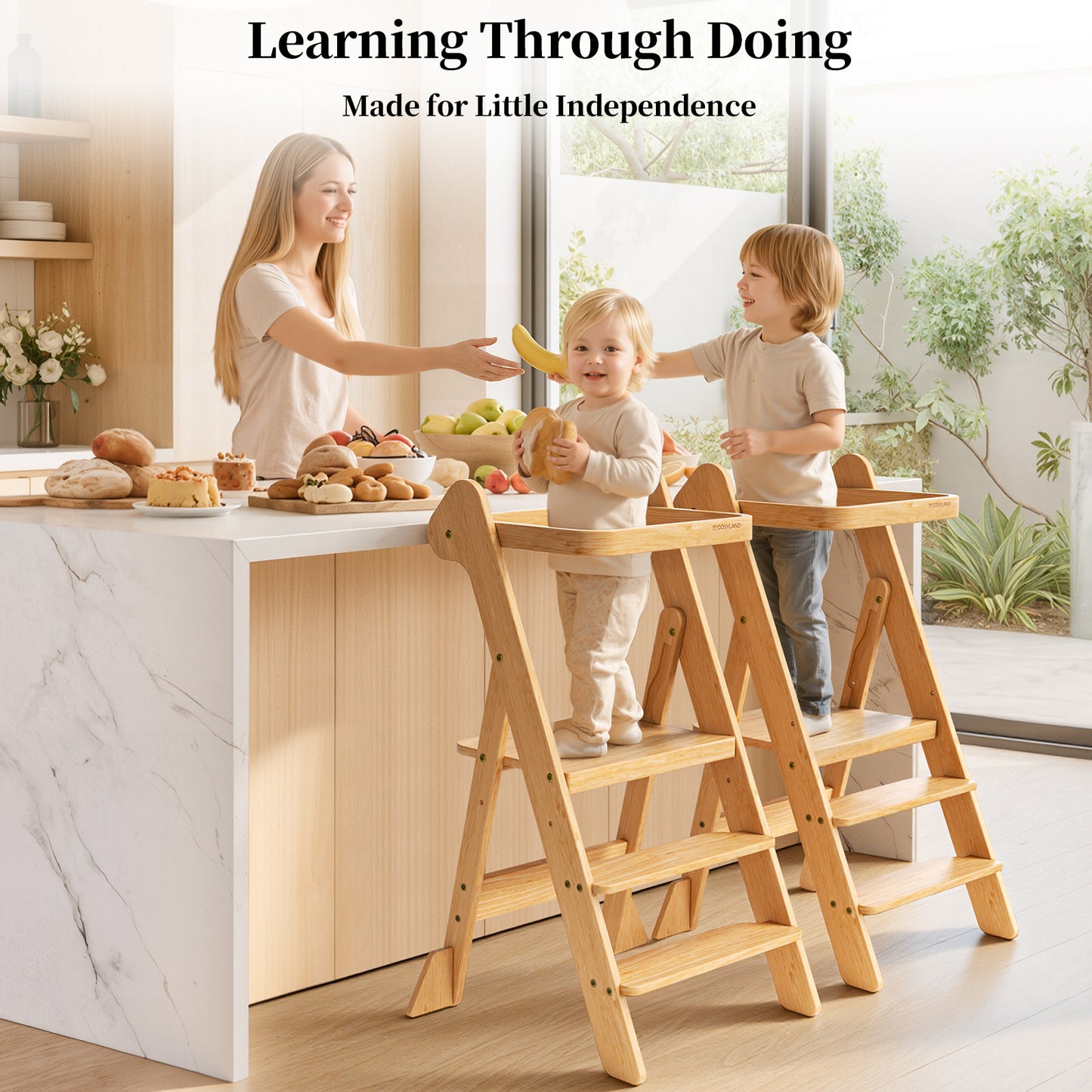 Adjustable Height Foldi Toddler Standing Tower with Net & Safety Feet
