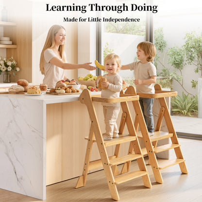 Adjustable Height Foldi Toddler Standing Tower with Net & Safety Feet