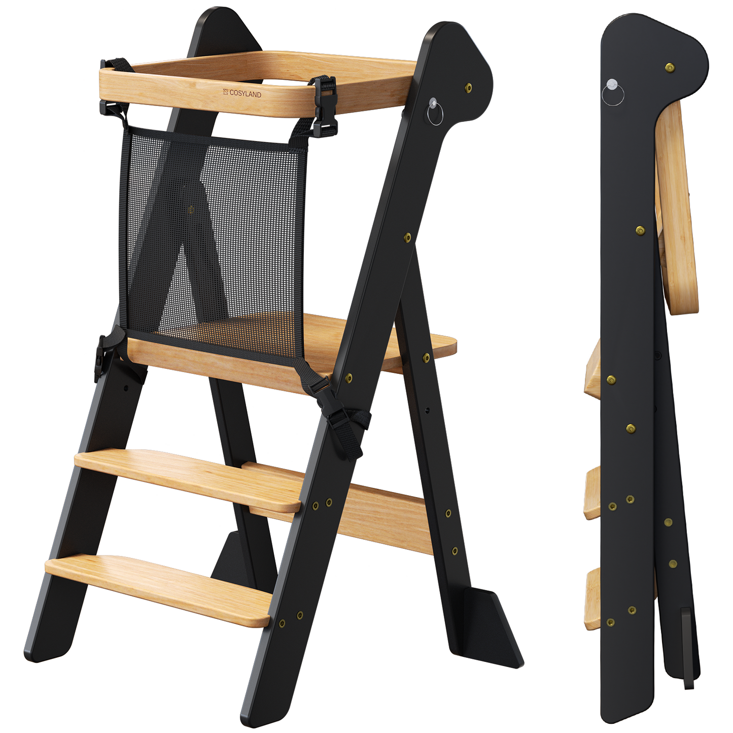 Adjustable Height Foldi Toddler Standing Tower with Net & Safety Feet