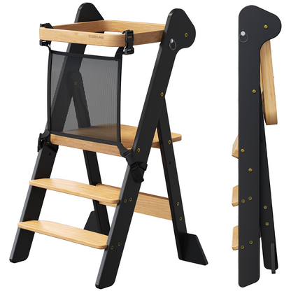Adjustable Height Foldi Toddler Standing Tower with Net & Safety Feet