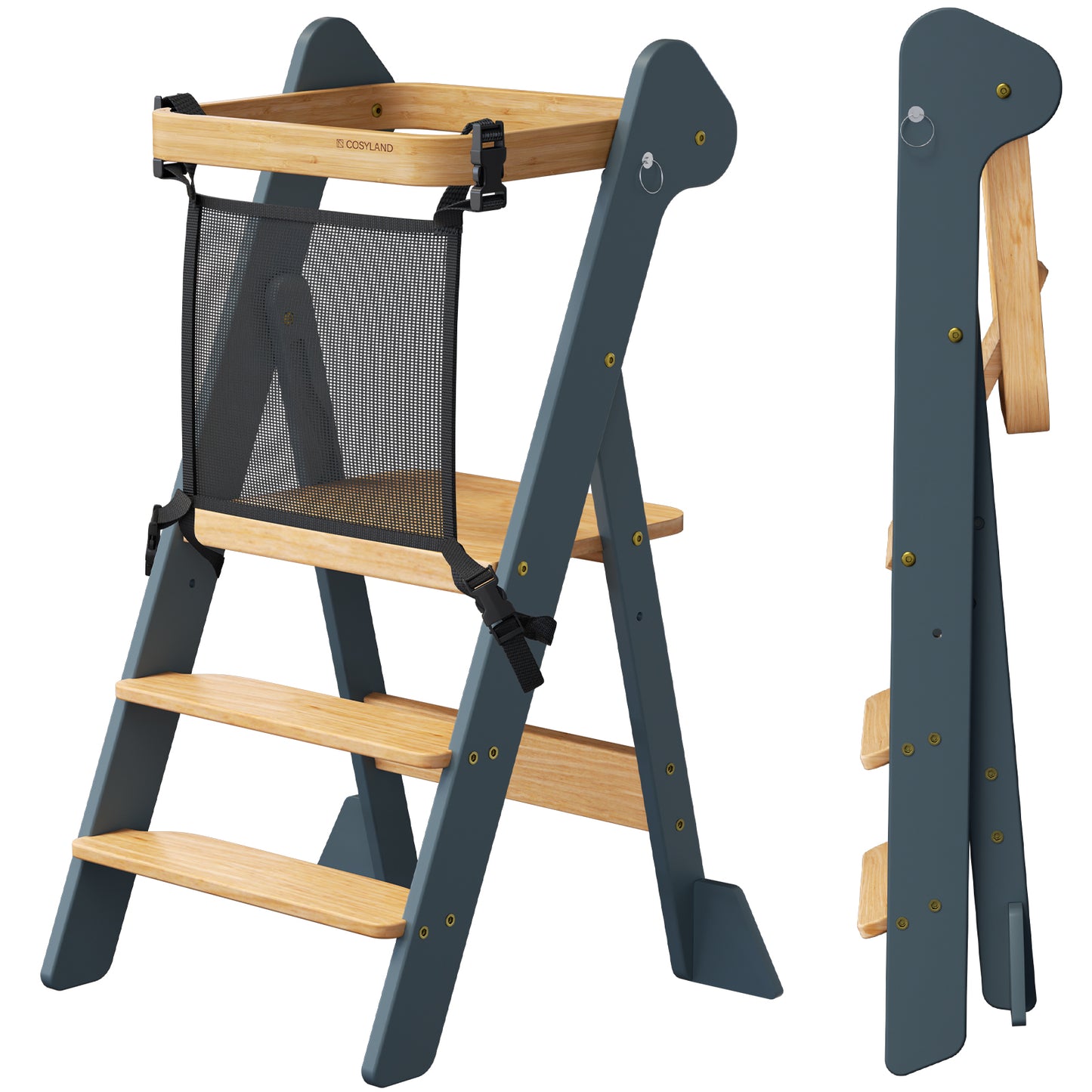 Adjustable Height Foldi Toddler Standing Tower with Net & Safety Feet