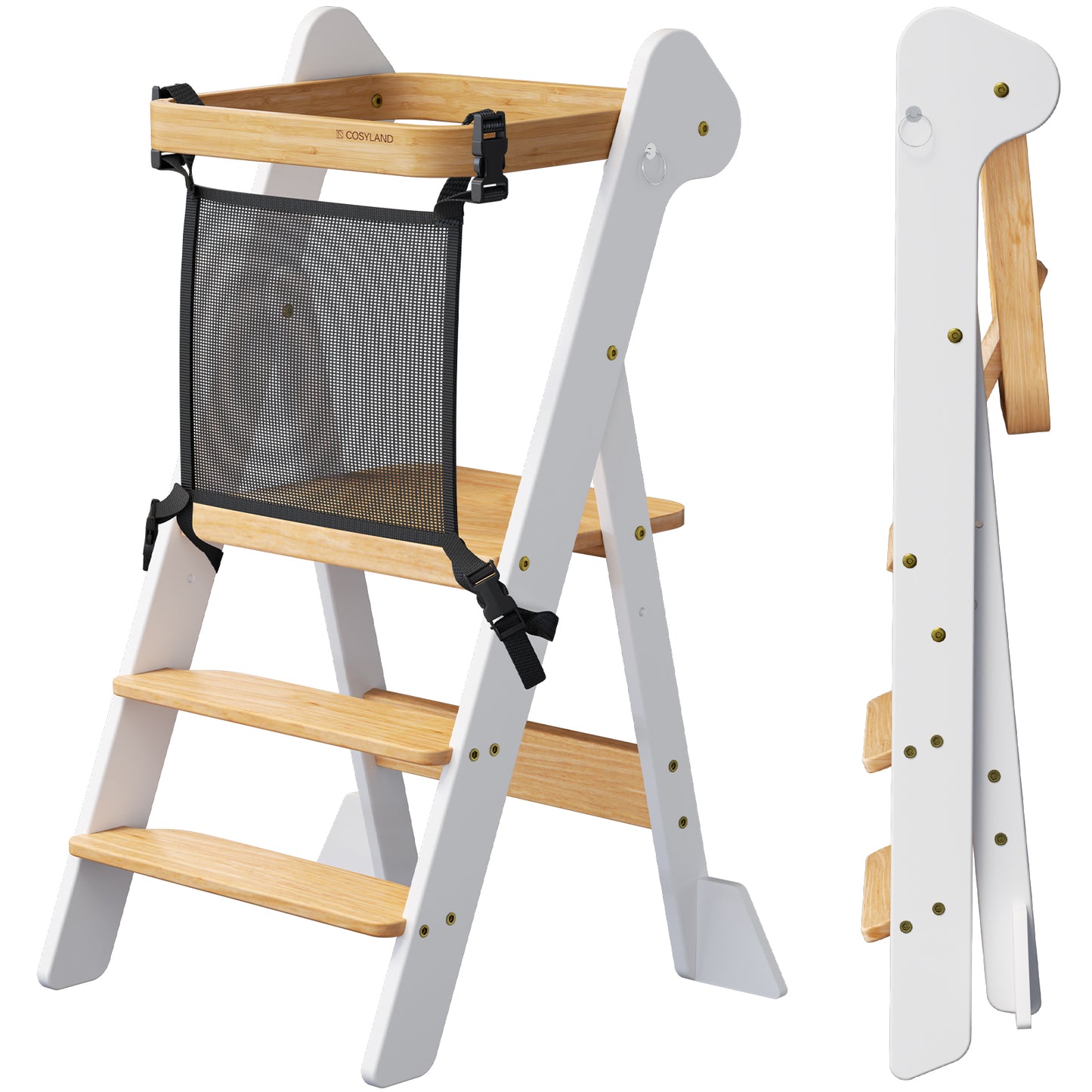 Adjustable Height Foldi Toddler Standing Tower with Net & Safety Feet