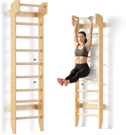 Wooden Swedish Ladder with Pull-Up Bar